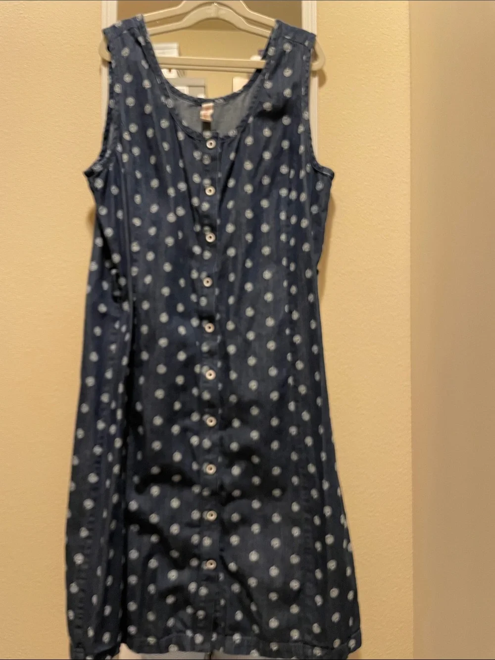 Hannah Andersson Navy Blue Polka Dot Button-Front Women Dress